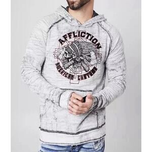 AFFLICTION Wyoming Reversible Hooded Sweatshirt Men's Size XXL Streetwear Skull